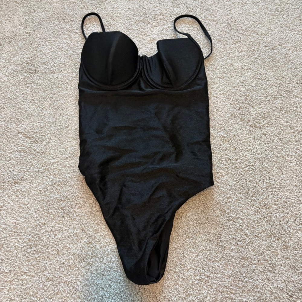 Lolli Swim‎ Gidget One Piece Swimsuit Womens L Black Beach Minimalist Vacation